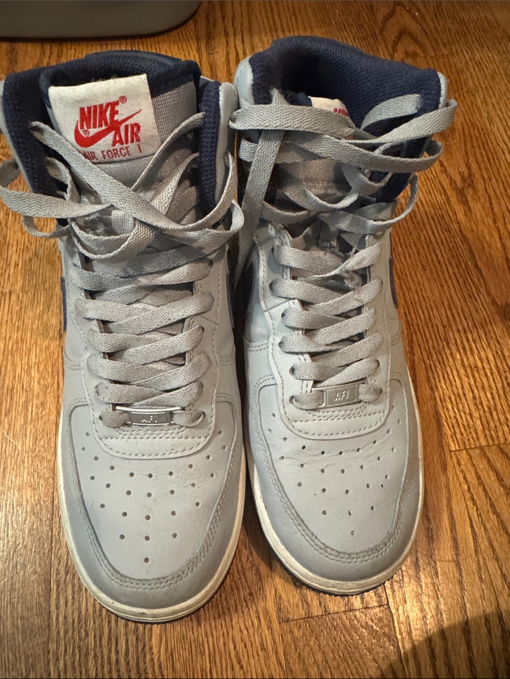 Nike High-Top Sneakers - Light Gray with Navy and Red Logo